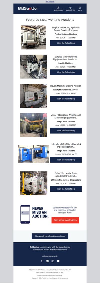 Featured Metalworking Auctions