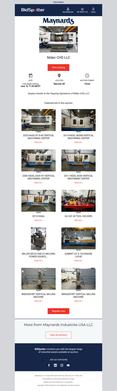 Auction of Nidec CHS LLC | June 10