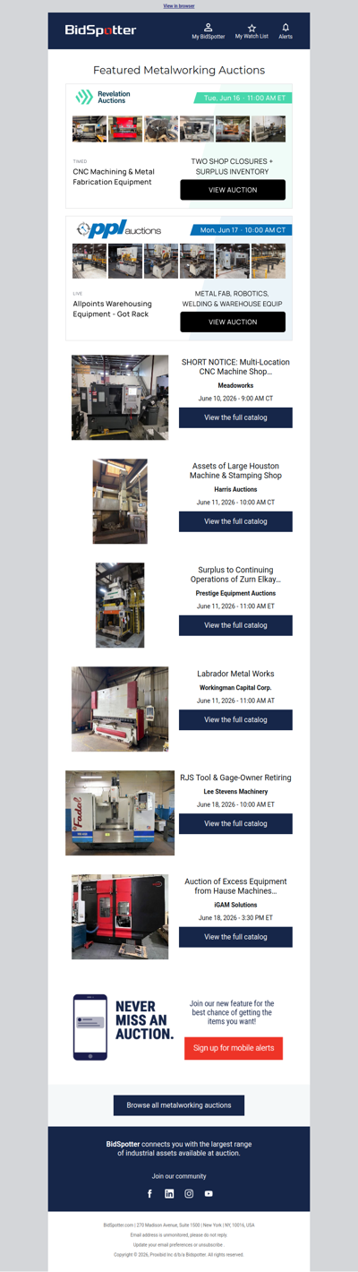 Featured Metalworking Auctions