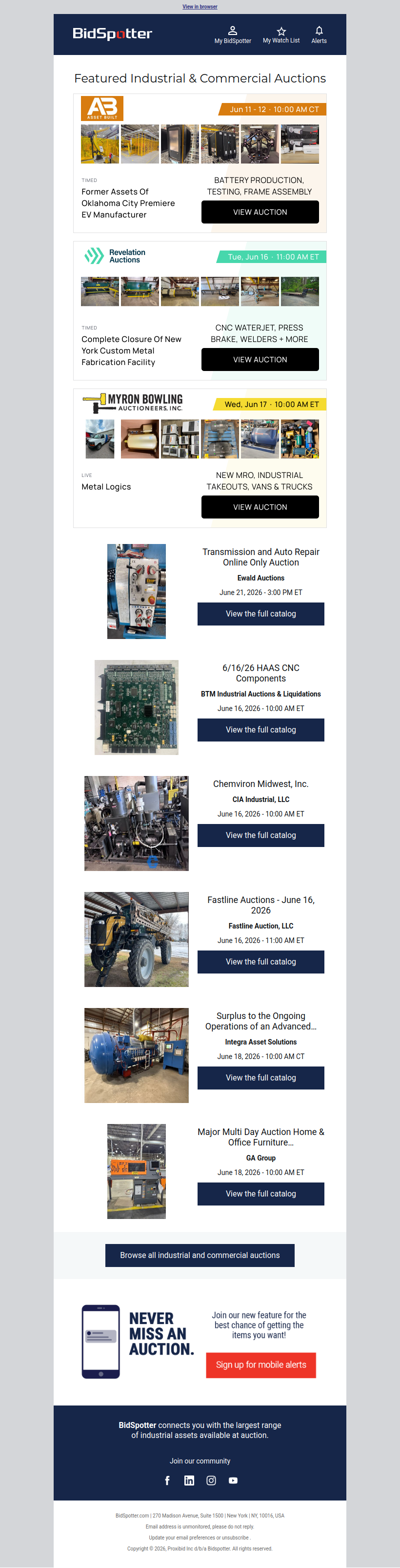 Featured Industrial and Commercial Auctions