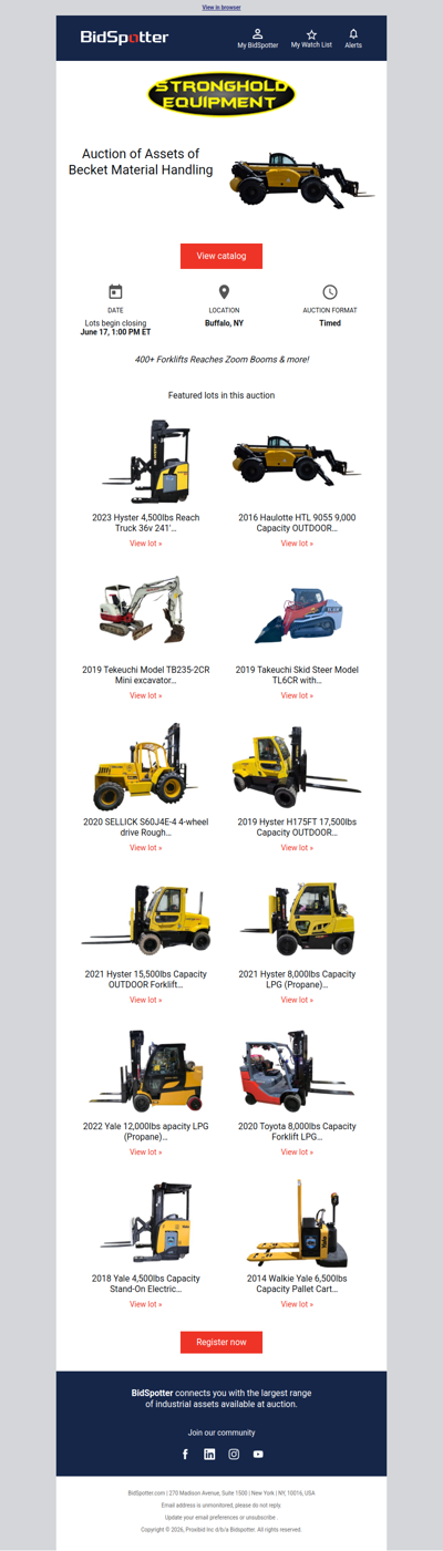 Auction of Assets of Becket Material Handling | June 17