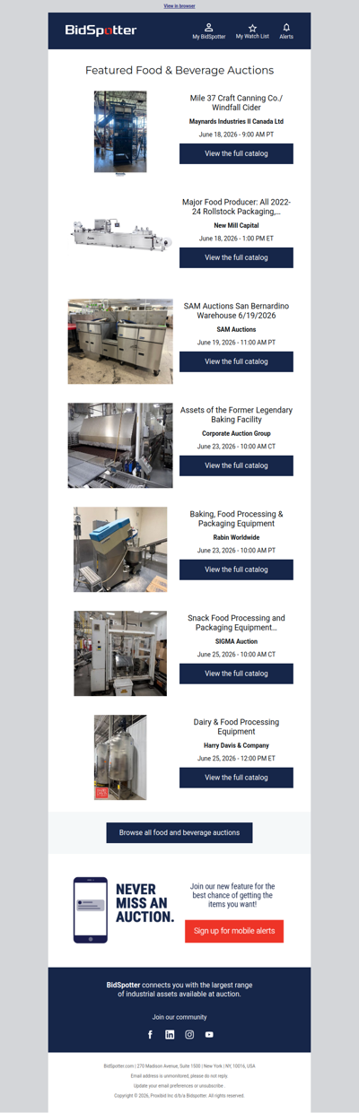 Featured Food & Beverage Auctions