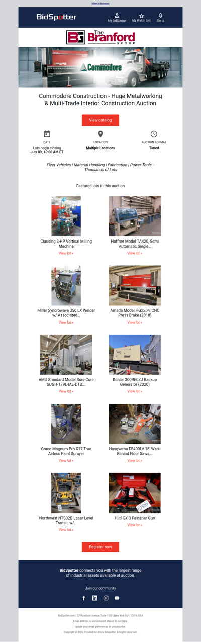Commodore Construction - Huge Metalworking & Multi-Trade Interior Construction Auction