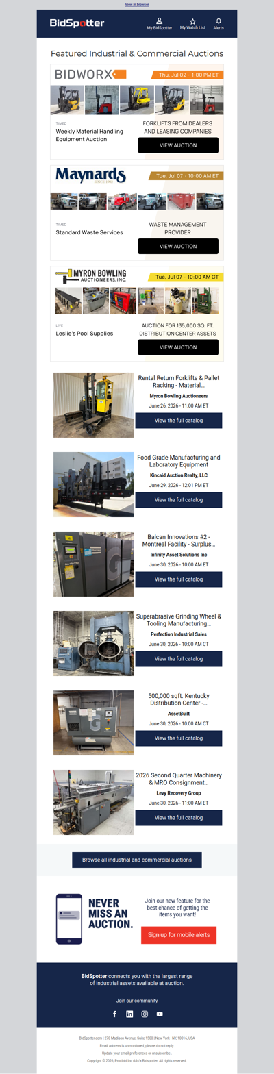 Featured Industrial and Commercial Auctions