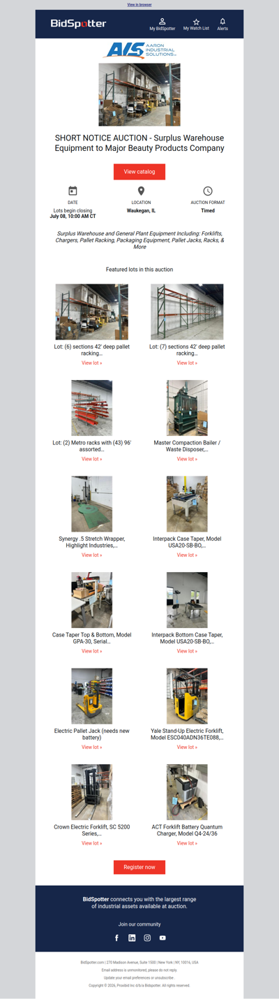 Surplus Warehouse Equipment to Major Beauty Products Company | July 08