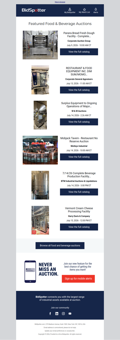 Featured Food & Beverage Auctions
