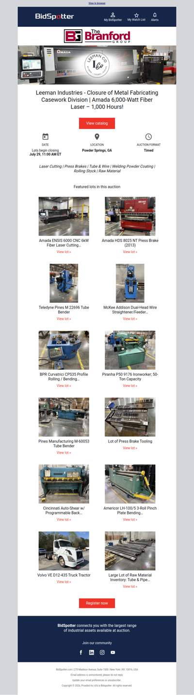 Closure of Metal Fabricating Casework Division | Amada 6,000-Watt Fiber Laser – 1,000 Hours!