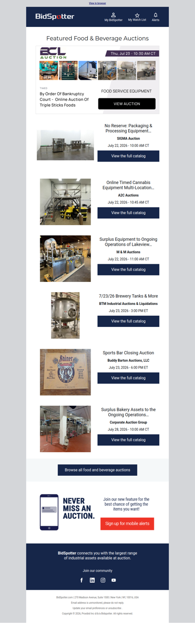Featured Food & Beverage Auctions
