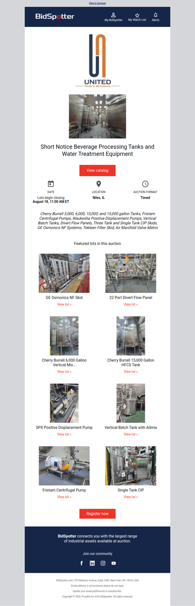 Mark Your Calendars! - Short Notice Beverage Processing Tanks and Water Treatment Equipment