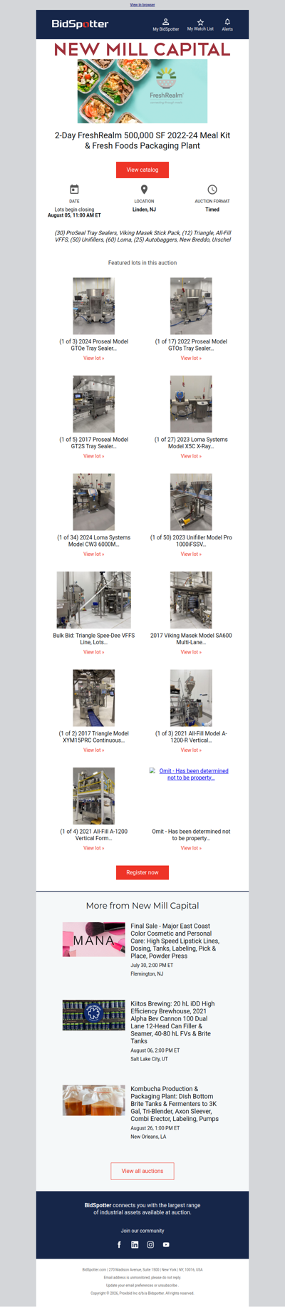 FreshRealm Equipment Auction Open