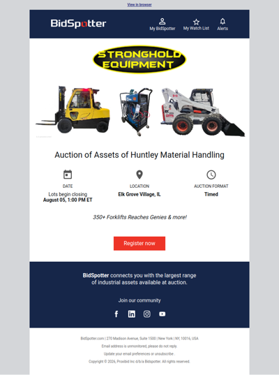 Auction of Assets of Huntley Material Handling - Coming Soon