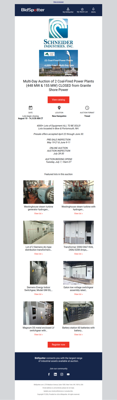 Multi-Day Auction of 2 Coal-Fired Power Plants (448 MW & 155 MW) CLOSED from Granite Shore Power