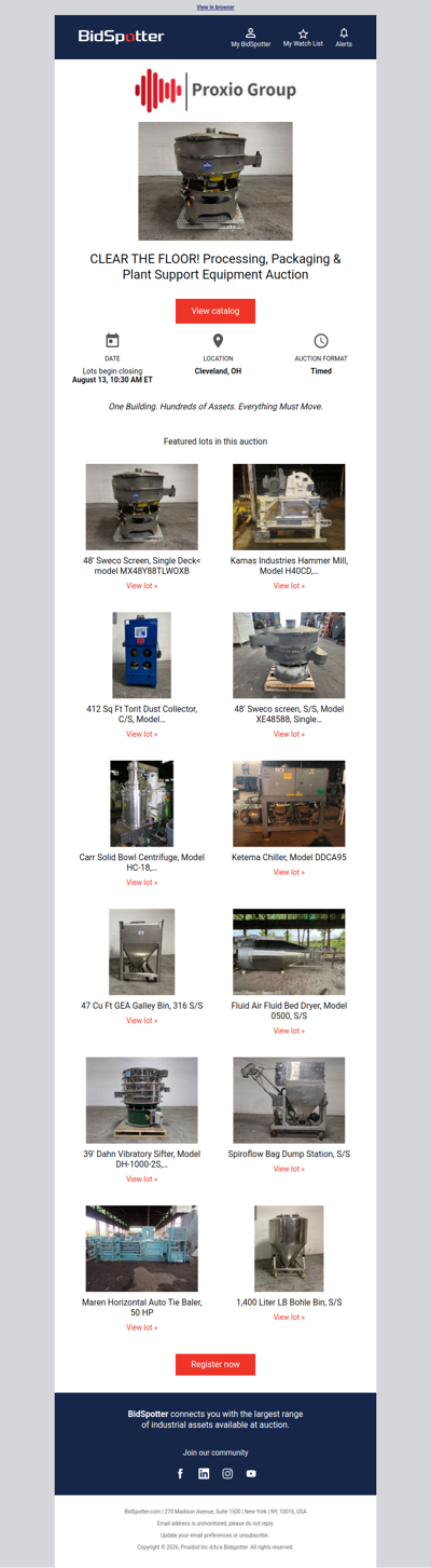 CLEAR THE FLOOR! Processing, Packaging & Plant Support Equipment Auction