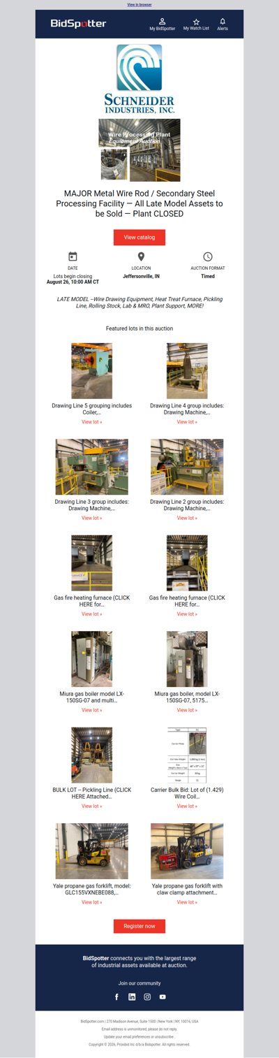 MAJOR Metal Wire Rod / Secondary Steel Processing Facility — All Late Model Assets to be Sold — Plant CLOSED