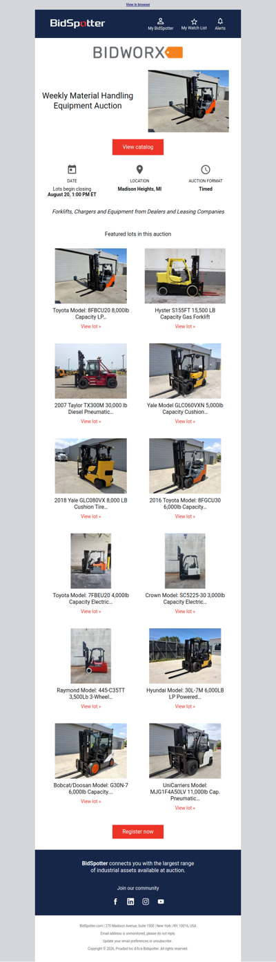Weekly Material Handling Equipment Auction | August 20