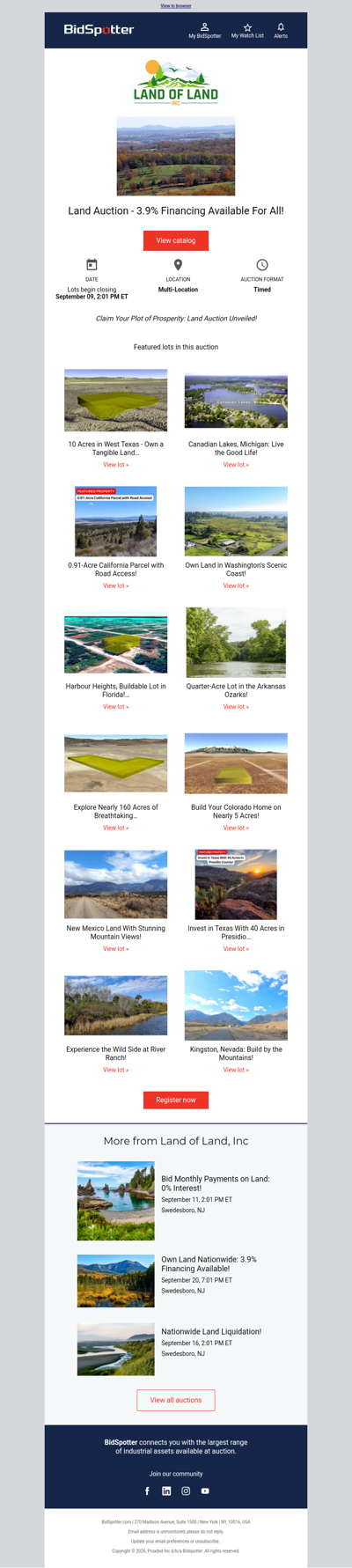 Land Auction - 3.9% Financing Available For All! | Ends Tomorrow at 2PM ET!