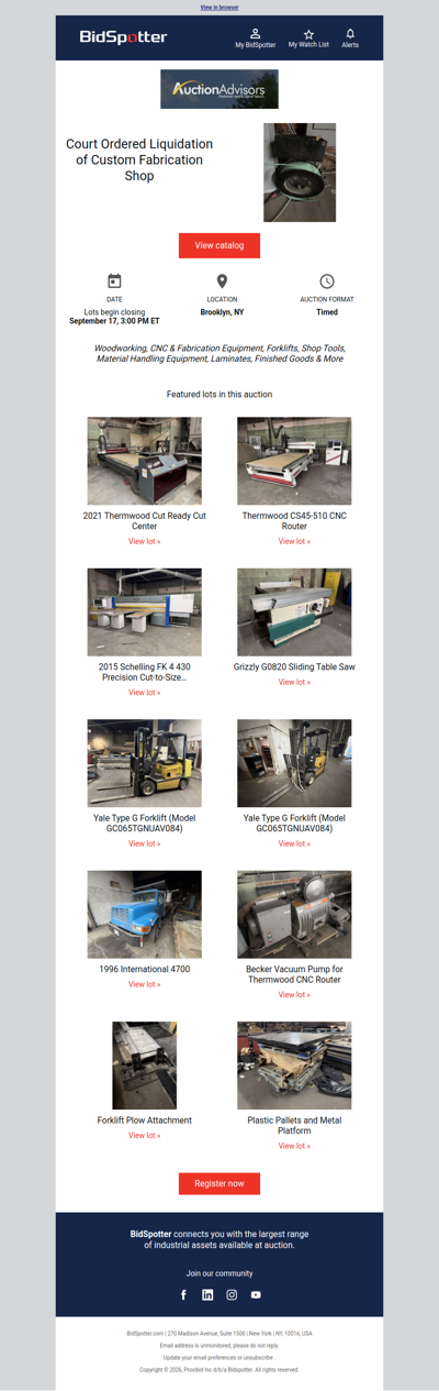 Court Ordered Liquidation of Custom Fabrication Shop | September 17