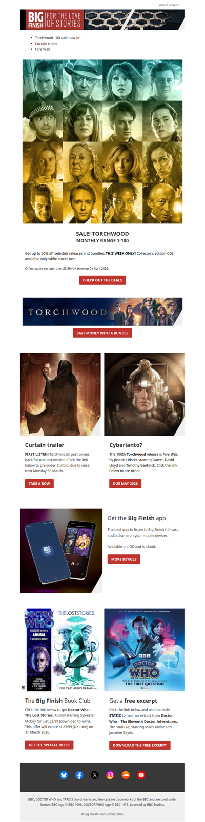 🚨 TORCHWOOD 1–100 SALE: up to 50% off (this week only)
