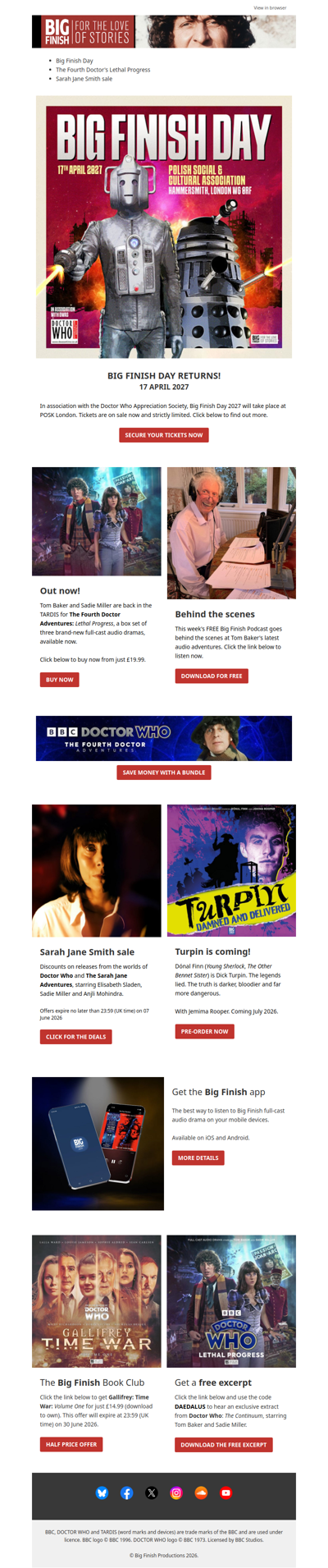 📅 TICKETS ON SALE! Big Finish Day 2027!