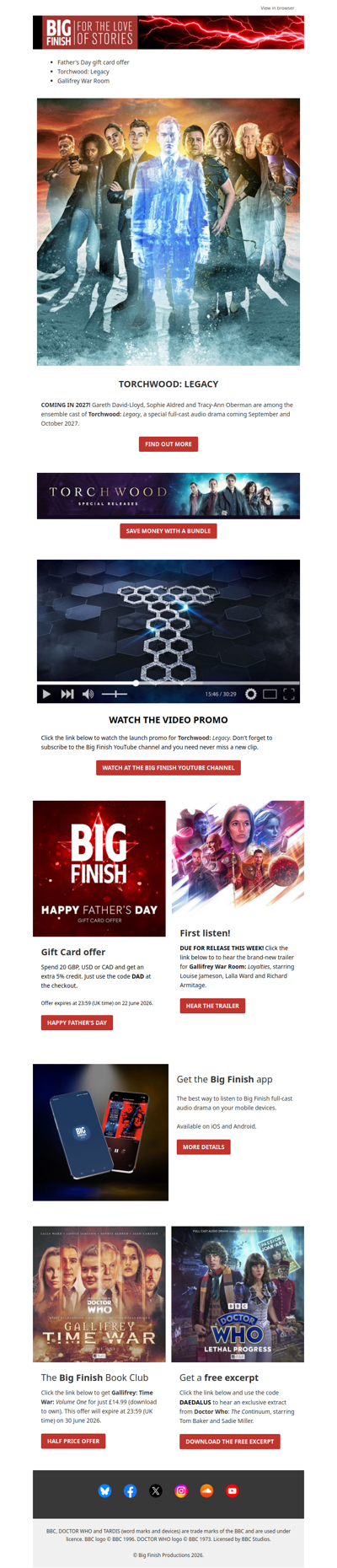 📦 Father's Day gift card offer 🌩️ Torchwood: Legacy