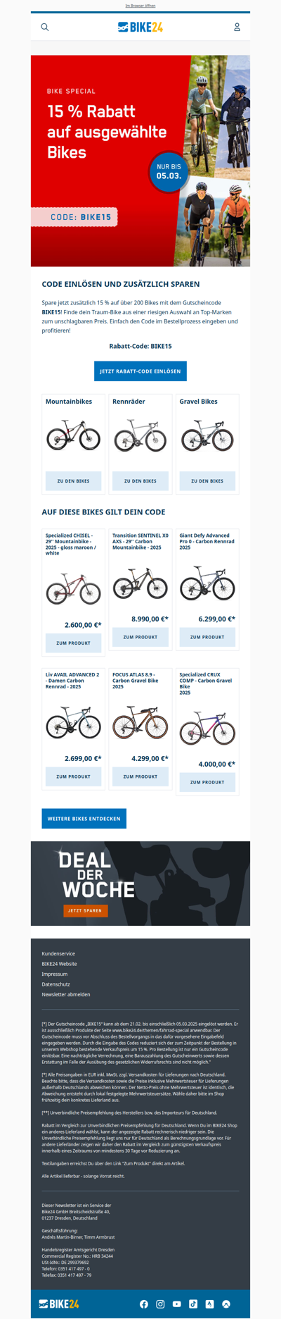 15 % Rabatt auf über 200 Bikes 🔥