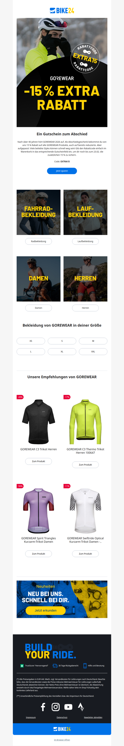 Nur für kurze Zeit: 15 % extra auf GOREWEAR ⏳
