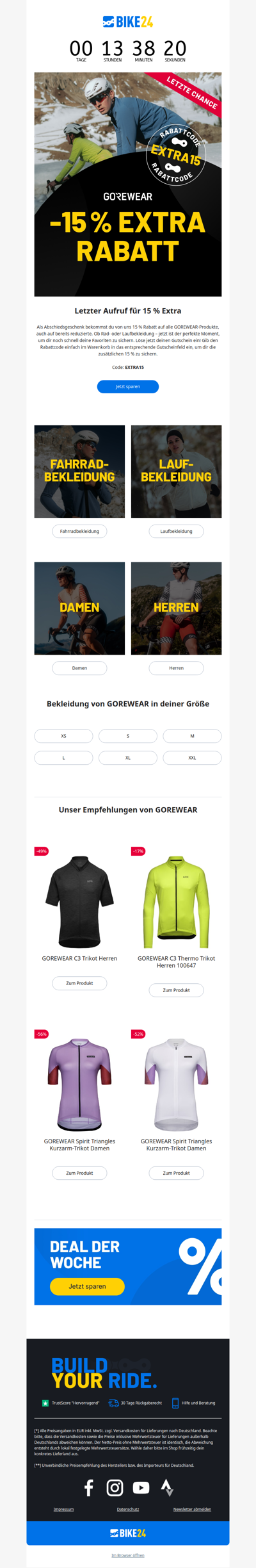 Letzte Chance: 15 % EXTRA auf GOREWEAR ⏰
