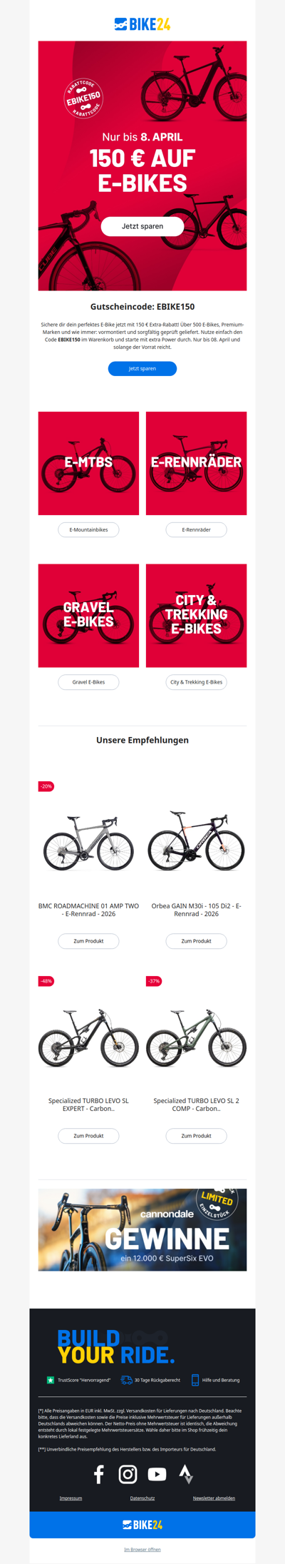150 € Rabatt für alle E-Bikes⚡