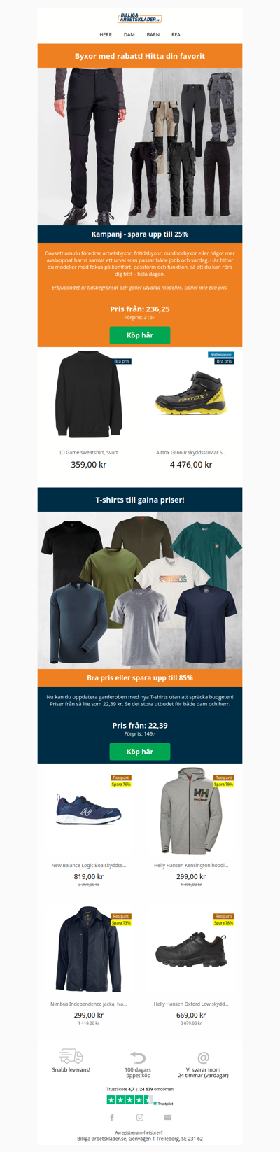 Massor av byxor på rea!