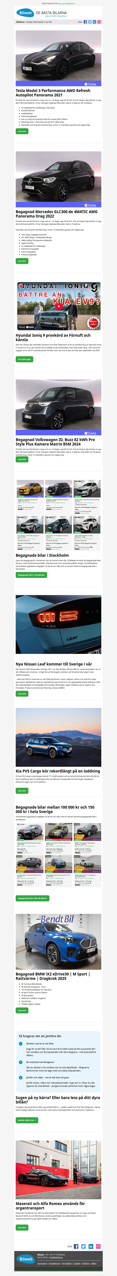 Provkör Tesla Model 3, Mercedes GLC300 och Volkswagen ID Buzz hemma med 14 dagars öppet köp / Begagnade bilar 100-150 000 kr / Nya Nissan Leaf