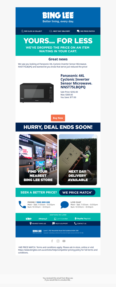 Price dropped on items in your cart 🛒