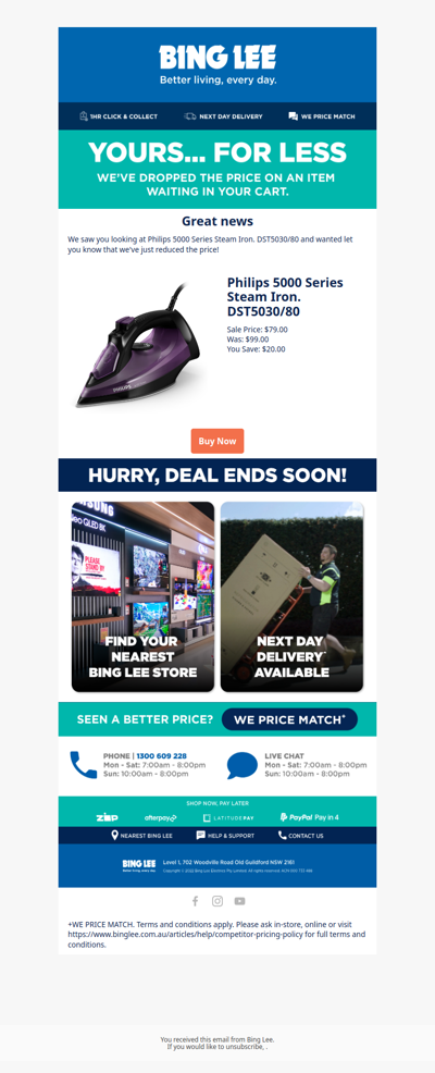 Price dropped on items in your cart 🛒