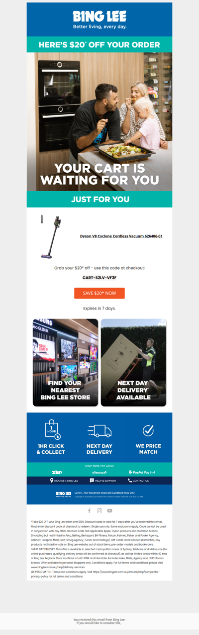 Just for you , $20 off* your order