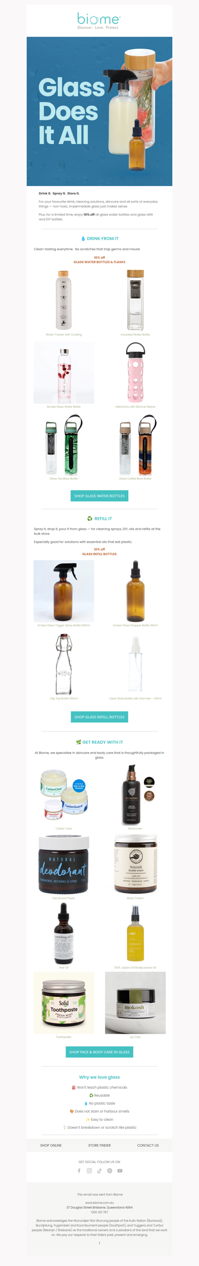 Glass bottles for drinking, cleaning and everything in between! 💧