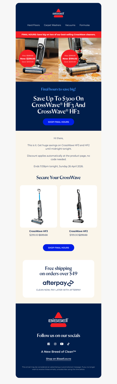 Ends tonight: 50% off CrossWave HF3 and HF2