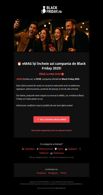 ⏰ eMAG își încheie azi campania de Black Friday 2025!