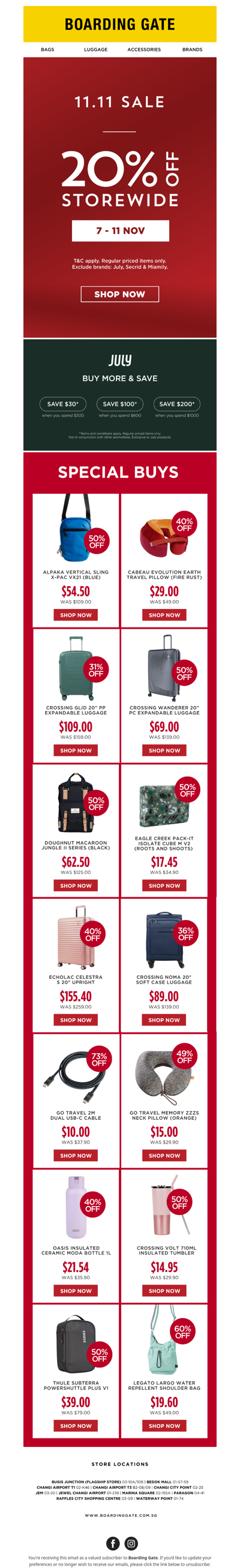 Happening tonight: 11.11 Mega Sale: 20% Off Storewide + Up to 70% Off Special Buys! Till 11 November