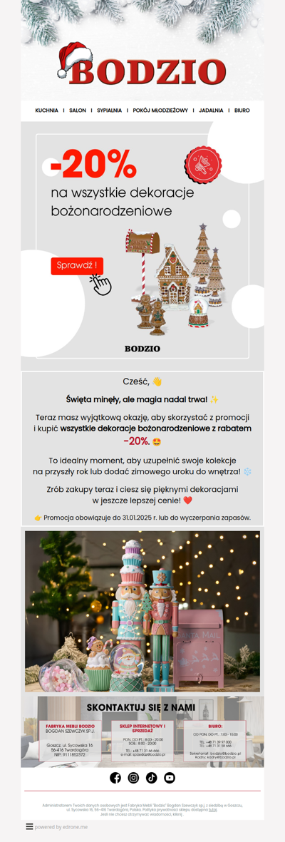 🎁 Ostatnia Szansa! 🌟 -20% na wszystkie dekoracje bożonarodzeniowe! 🎄