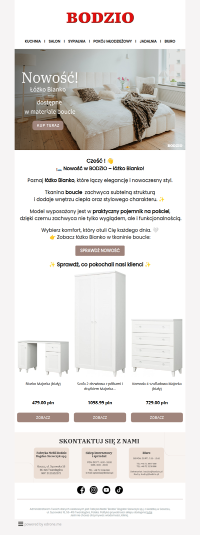 Cześć ! Odkryj nowe łóżko Bianko w BODZIO - elegancja i funkcjonalność w jednym! 🤍✨