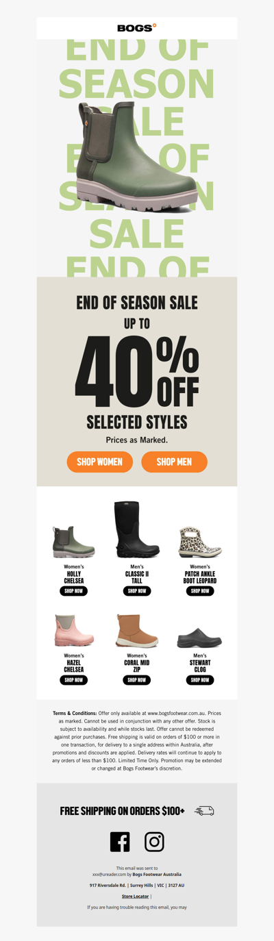 Up To 40% Off Selected Styles