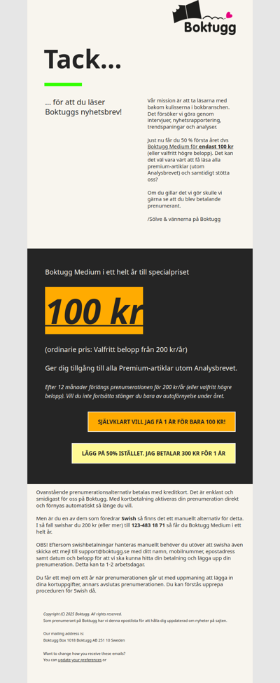 50 % rabatt på Boktugg