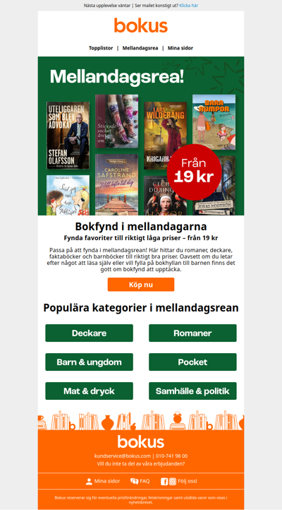 Mellandagsrea på böcker – från 19 kr