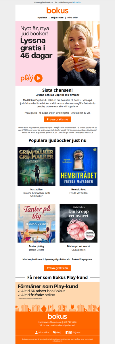 Sista chansen: 45 dagar gratis på Bokus Play