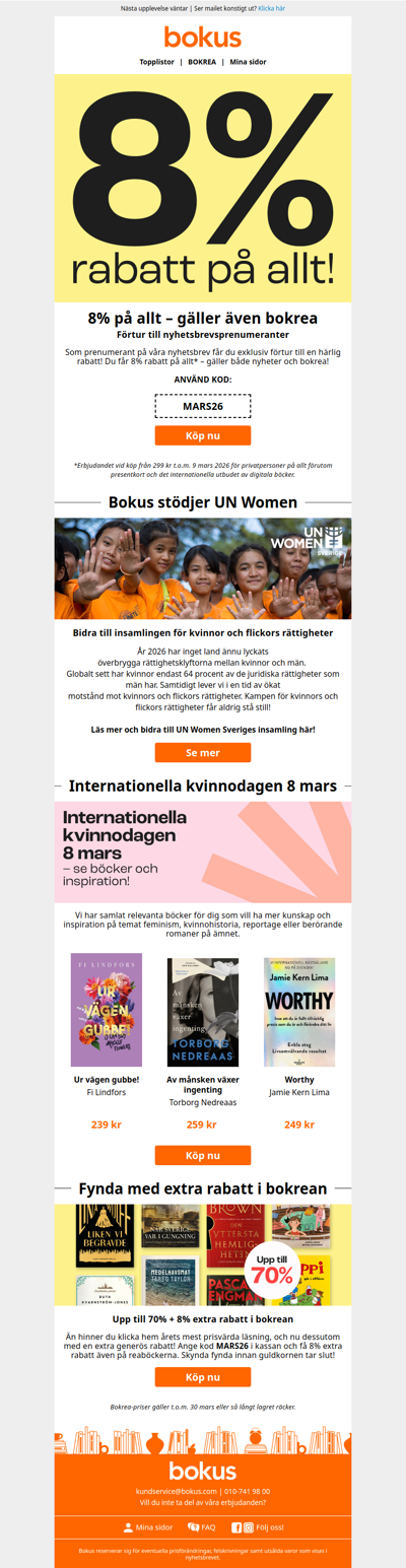 8% rabatt på allt – gäller även på bokrean