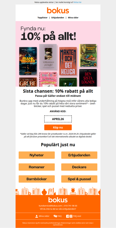 Sista dagen: 10% rabatt på allt