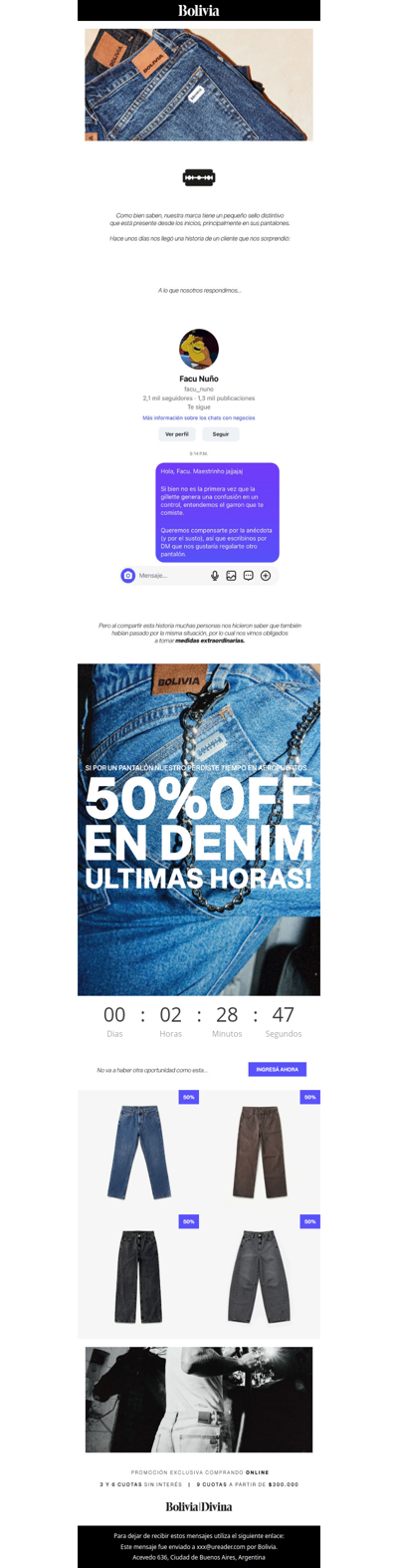 ÚLTIMAS HORAS 🔥 - 50% OFF EN DENIM - BOLIVIA DIVINA