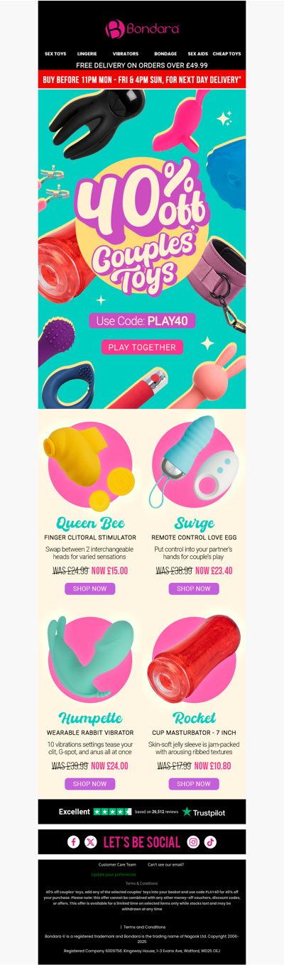 New Savings: 40% Off couples’ Toys! ❤️