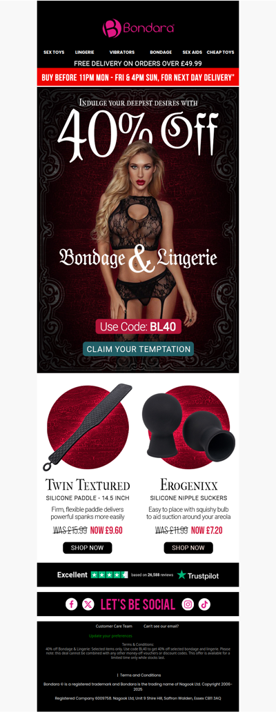 Brand New Deal 🎊 40% Off Bondage & Lingerie