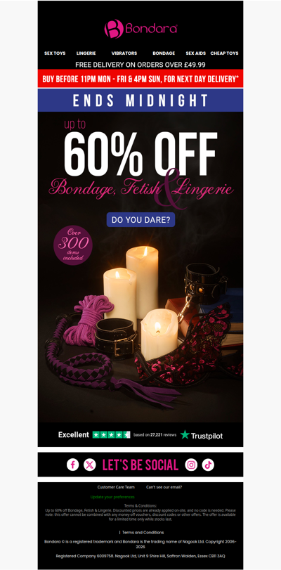 Up to 60% Off Bondage & Lingerie ⛓️ Ends Midnight
