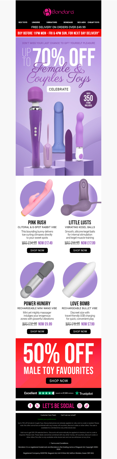 Up To 70% Off Female & Couples Toys ⏰Ends Midnight